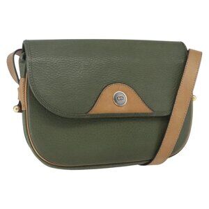 Authentic Christian Dior Shoulder Bag Leather Khaki Gold